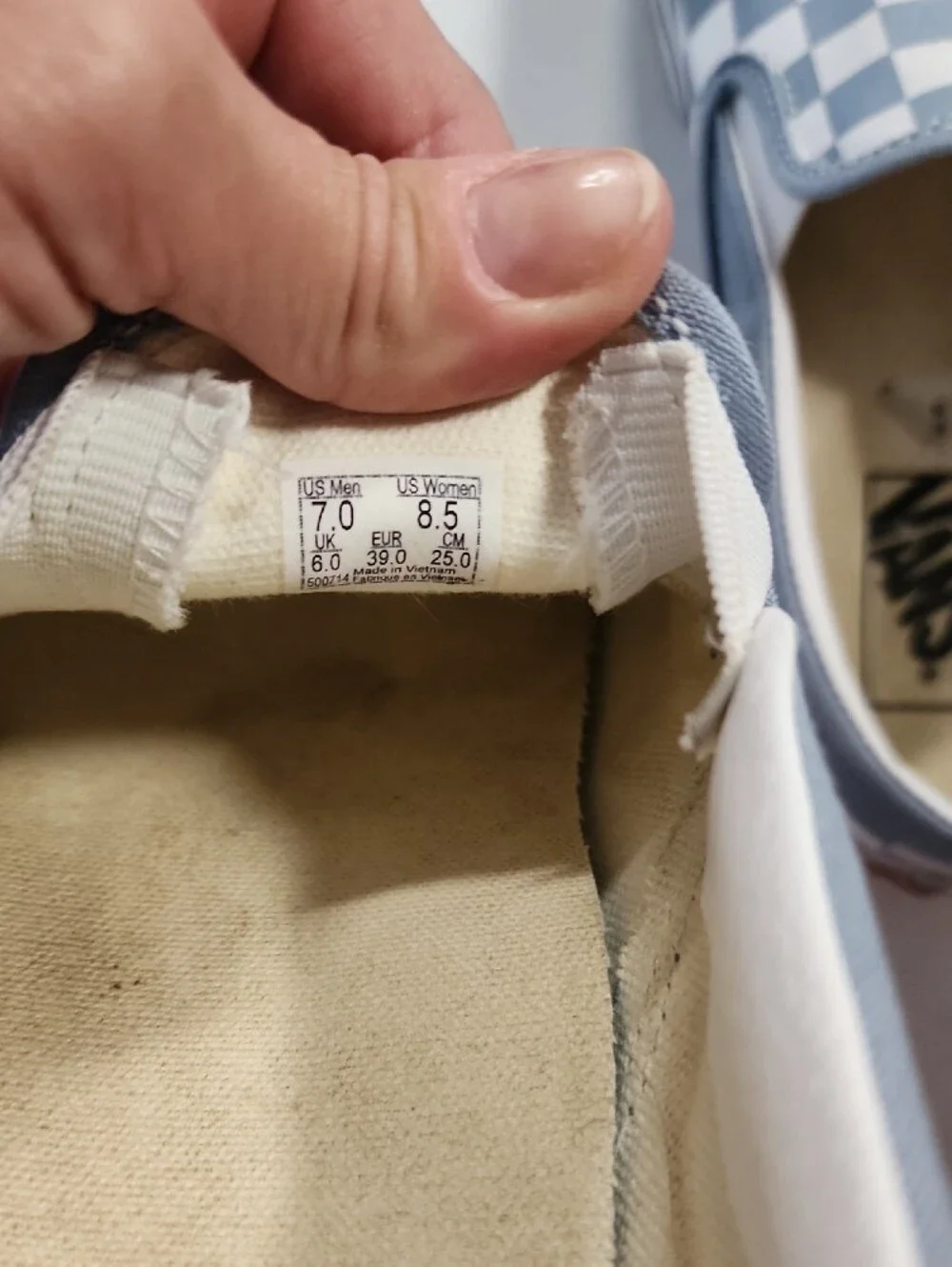 Vans Checkerboard Slip-On Sneakers in Light Blue and White - Men